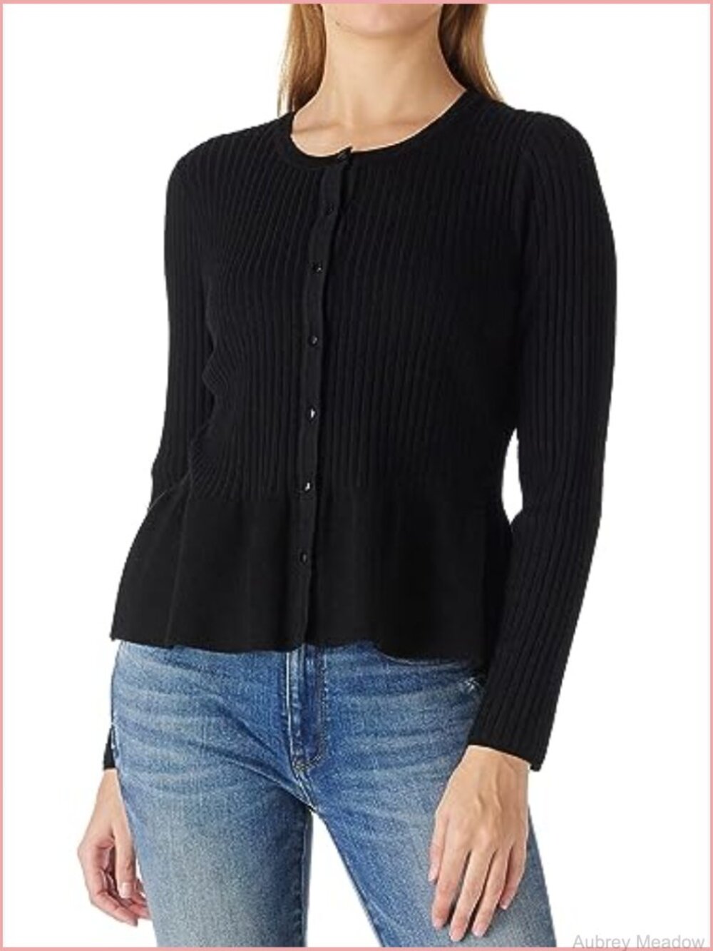 Long Sleeve Cardigan Peplum Sweater Crew Neck Button Tops Knit Ribbed Elegant - Picture 5 of 7